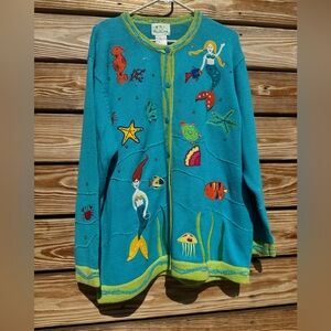 Quacker Factory Mermaid Sea Life Sweater Cardigan
